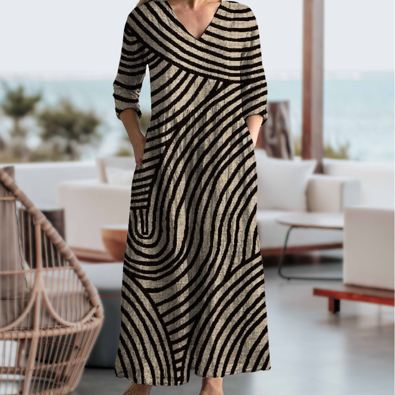 Women's Vintage Striped Dress with Short Sleeves and A-Line Silhouette