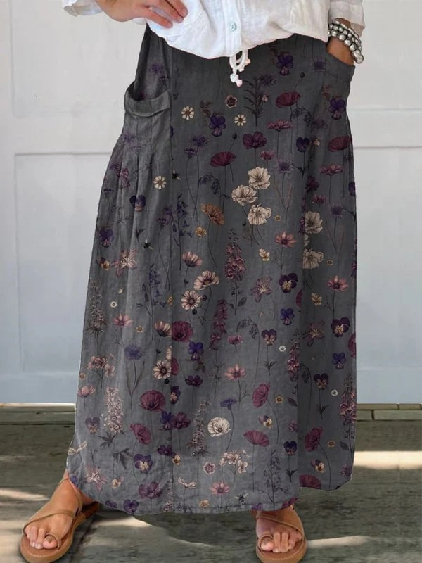 Women's Art Print Skirt with Pocket Design and Versatile Style