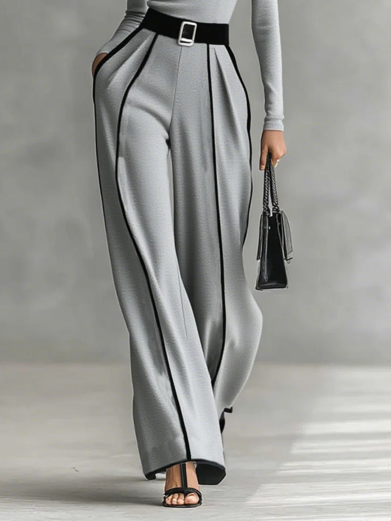 Women's High-Neck Top with Wide-Leg Trousers and Belt
