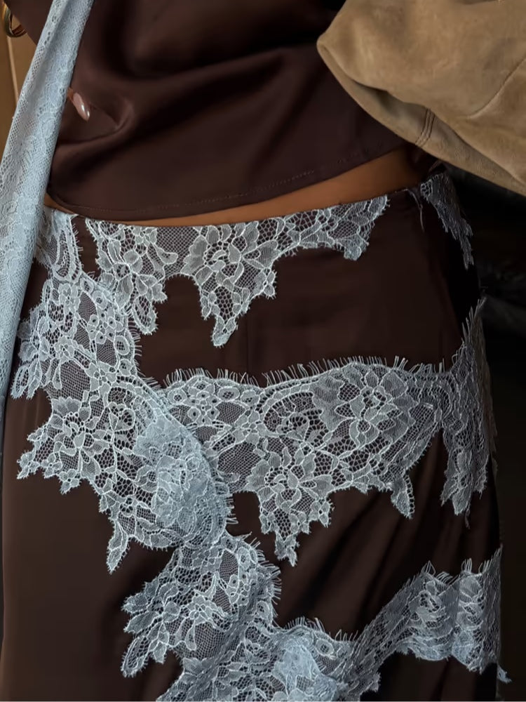 Women's Lace Panel Top and Skirt Set with Stylish Design and Versatile Fit