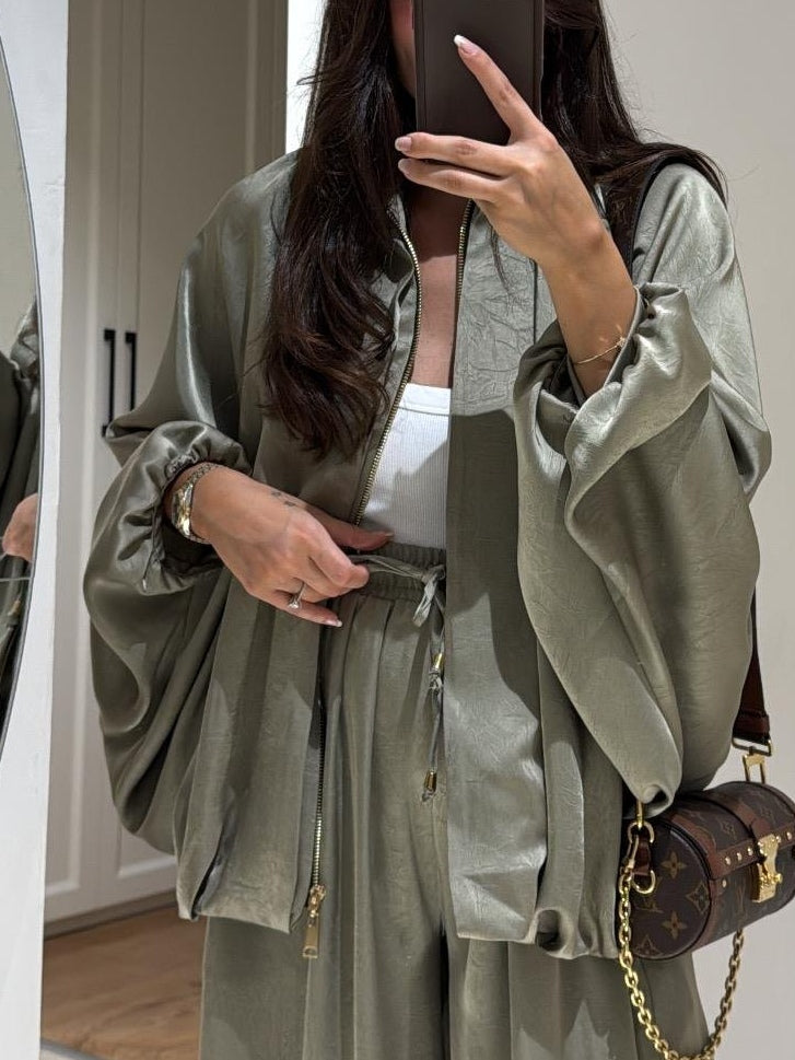 Women's Casual Two-Piece Suit with Jacket and Drawstring Trousers
