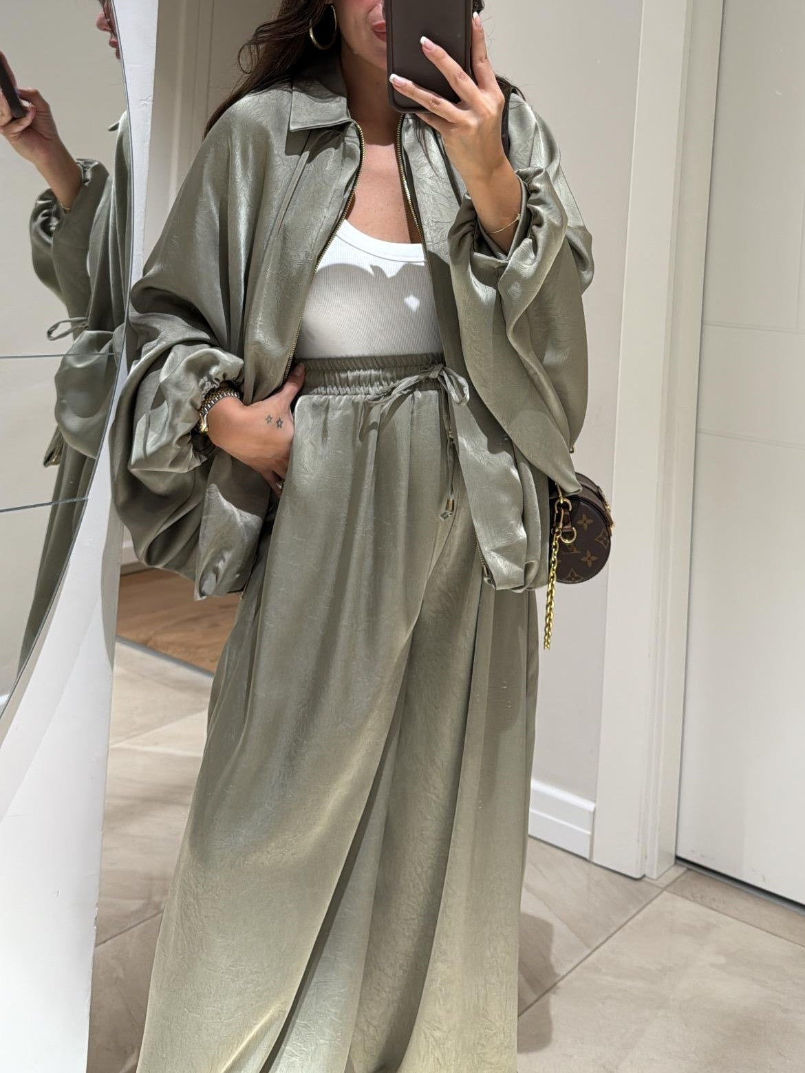 Women's Casual Two-Piece Suit with Jacket and Drawstring Trousers