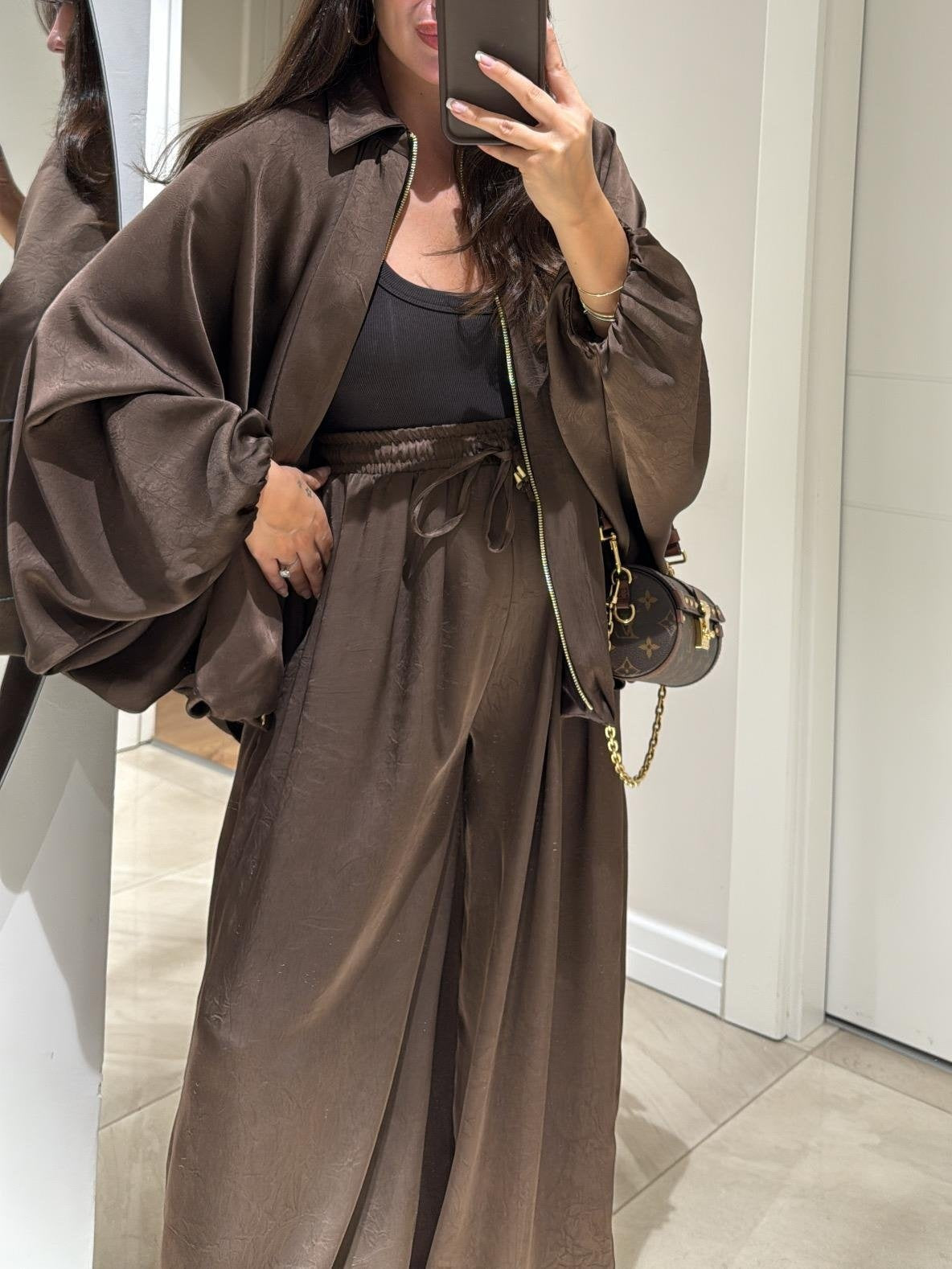 Women's Casual Two-Piece Suit with Jacket and Drawstring Trousers