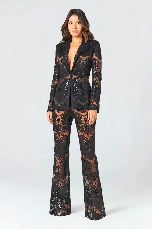 Women’s Two-Piece Set with Blazer and Trousers | Sequin Detail
