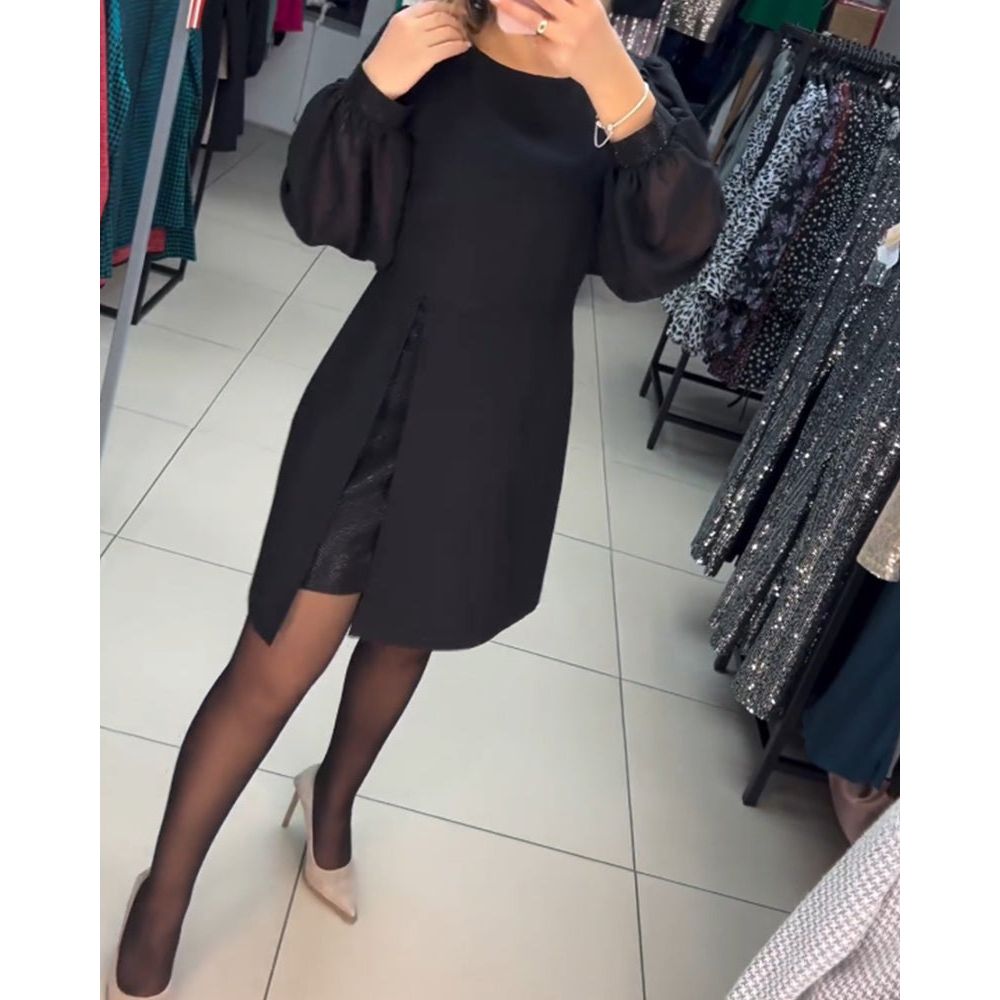 Women's Classic Midi Dress with Side Slit and Versatile Design