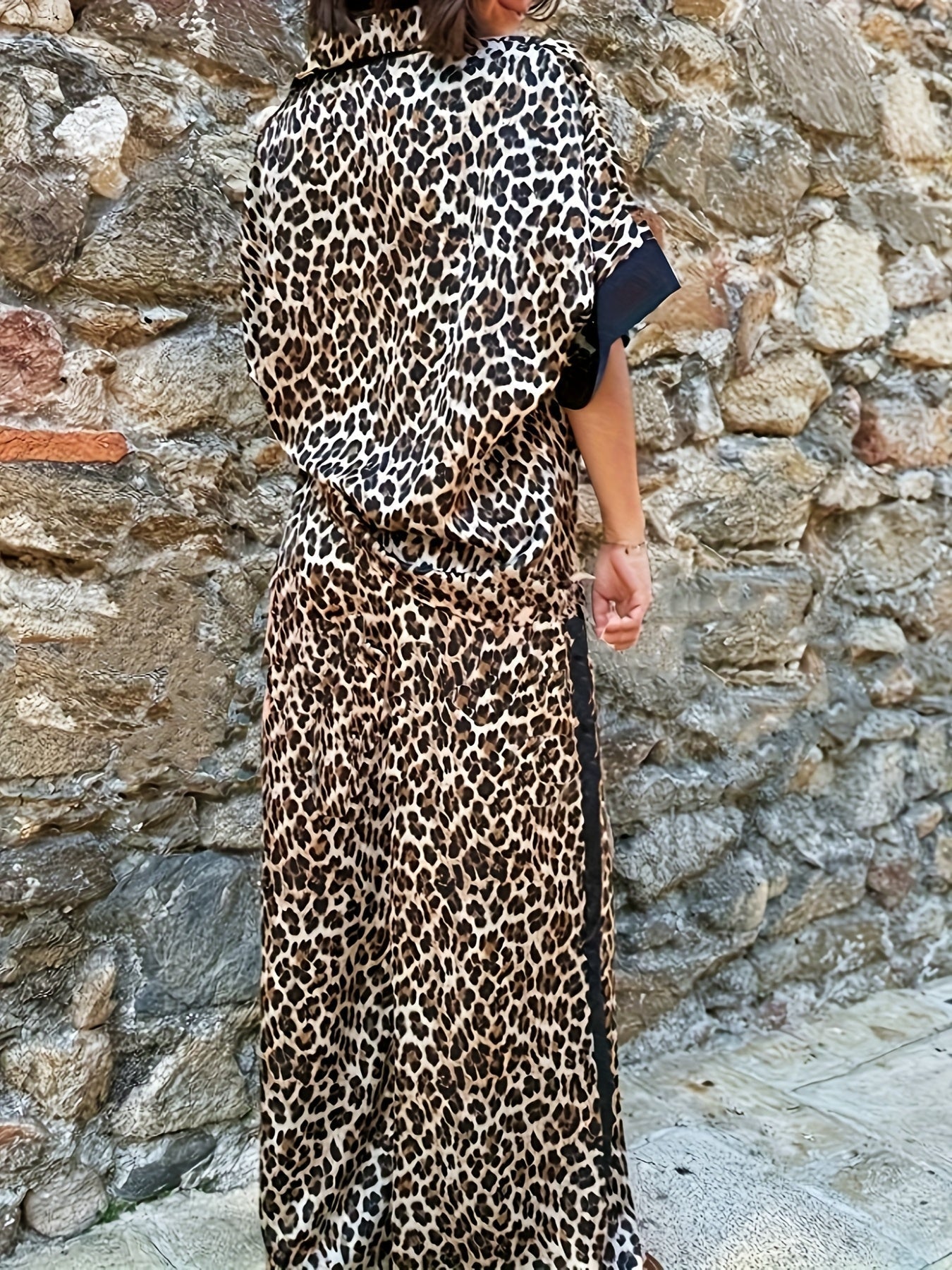 Women's Wide Leg Pants with Fluid Design and Leopard Print