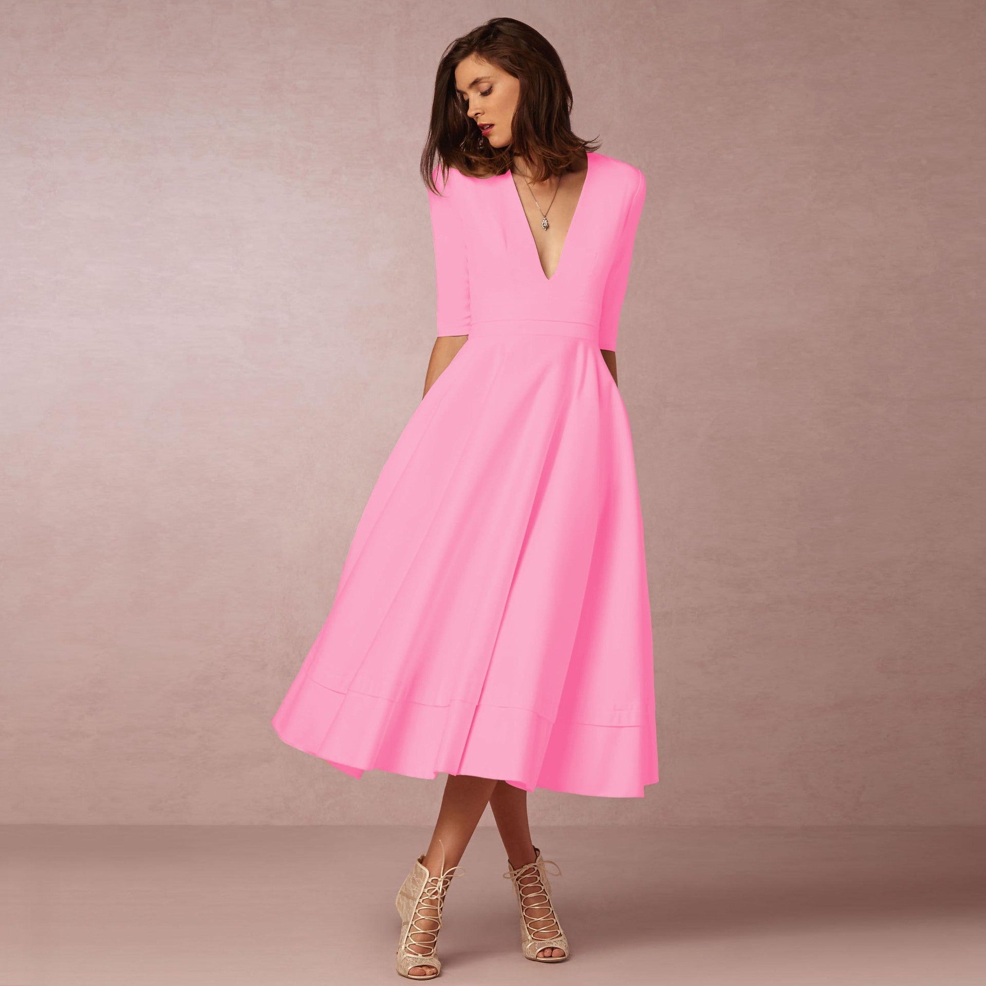 Women’s A-Line V-Neck Dress | Midi
