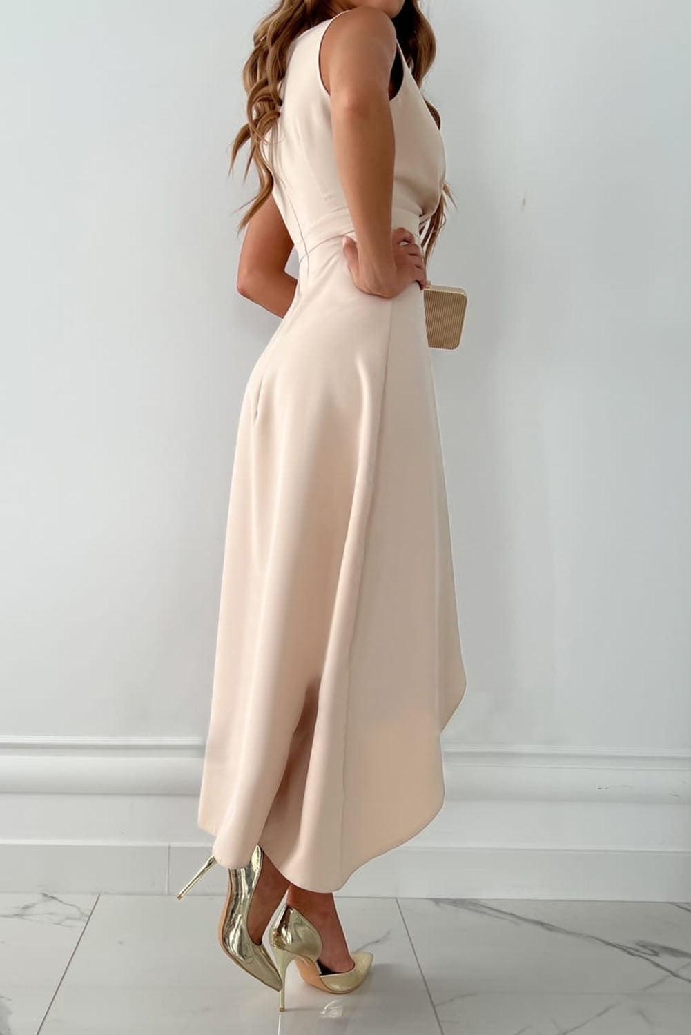 Women's Wrap Dress with V-Neck and Adjustable Tie