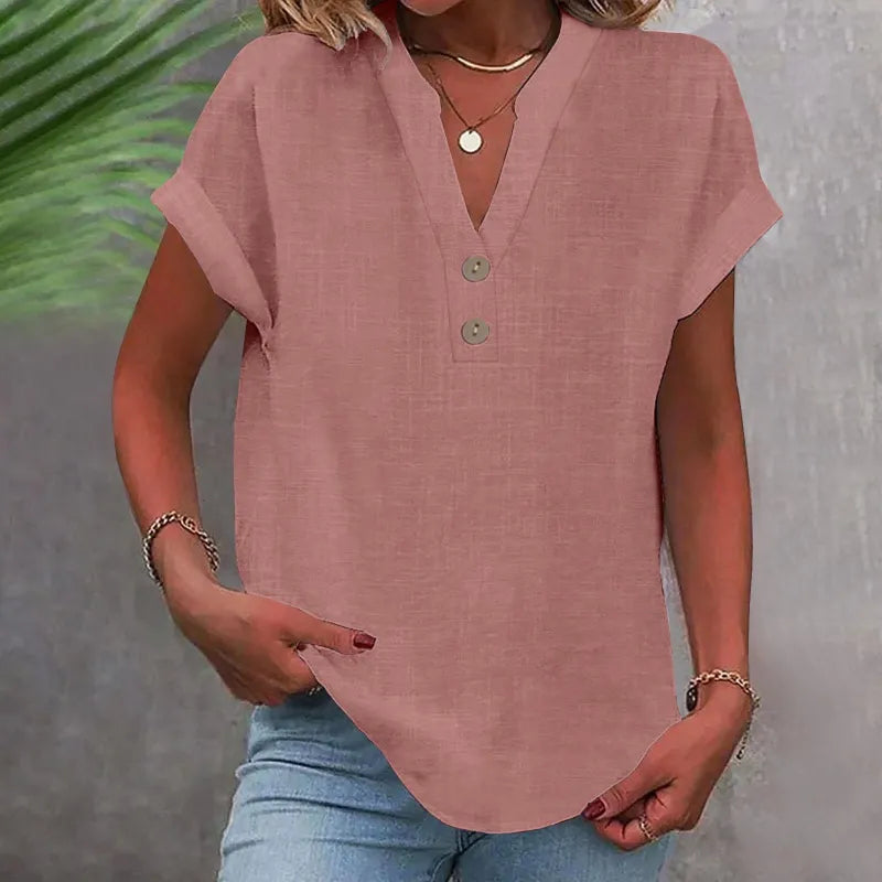 Women’s Blouse | V-Neck with Button Detail