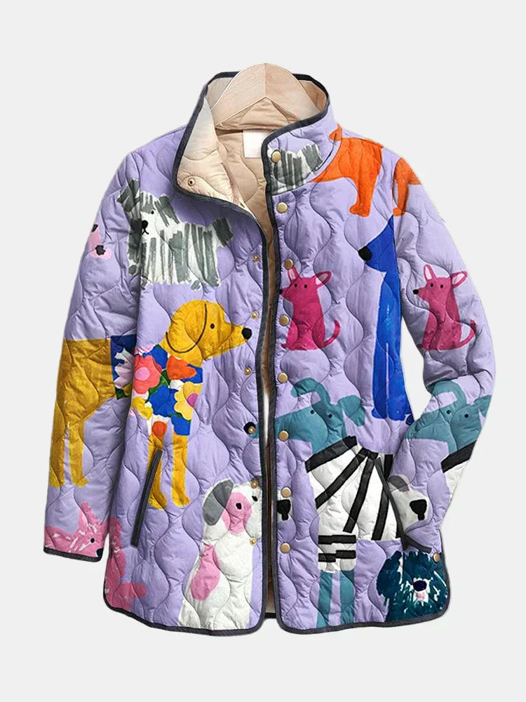 Women's Casual Quilted Jacket with Zipper Closure and Side Pockets