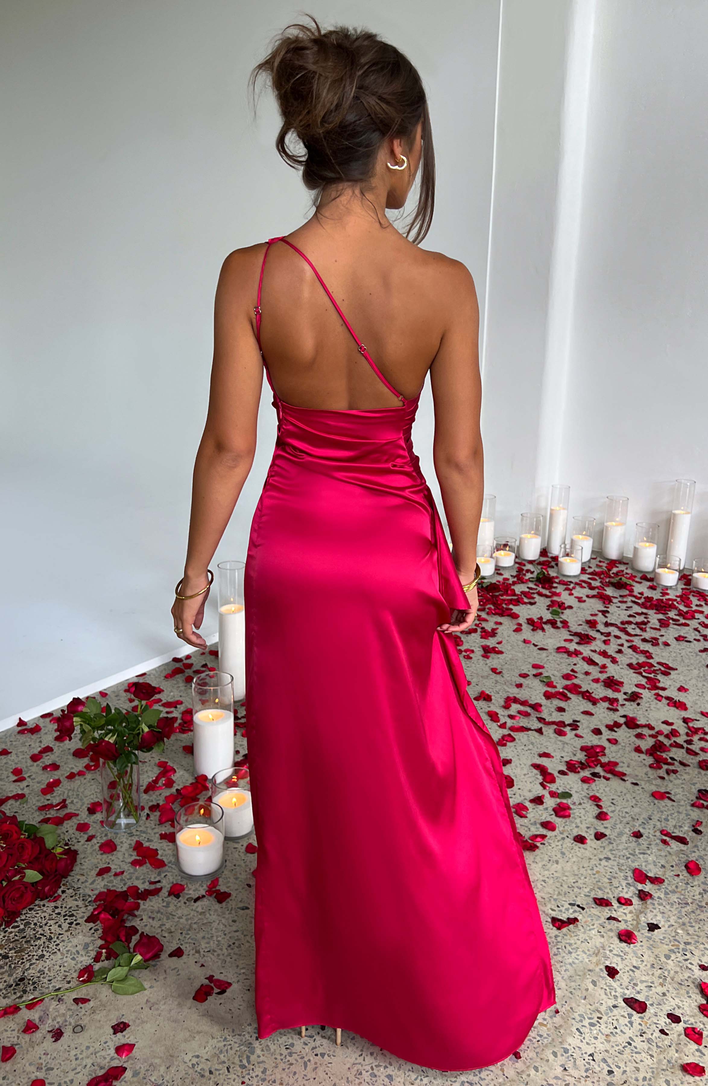 Women's Bodycon Dress with One Shoulder Design and Satin Finish