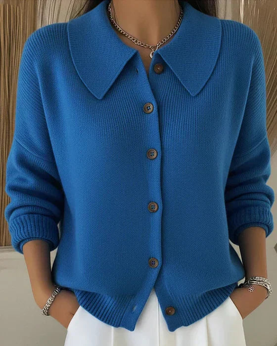 Women's Button Collar Cardigan with Versatile Style and Classic Design