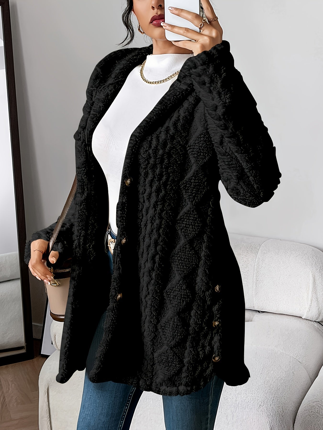 Women's Hooded Cardigan with Soft Texture and Warm Design