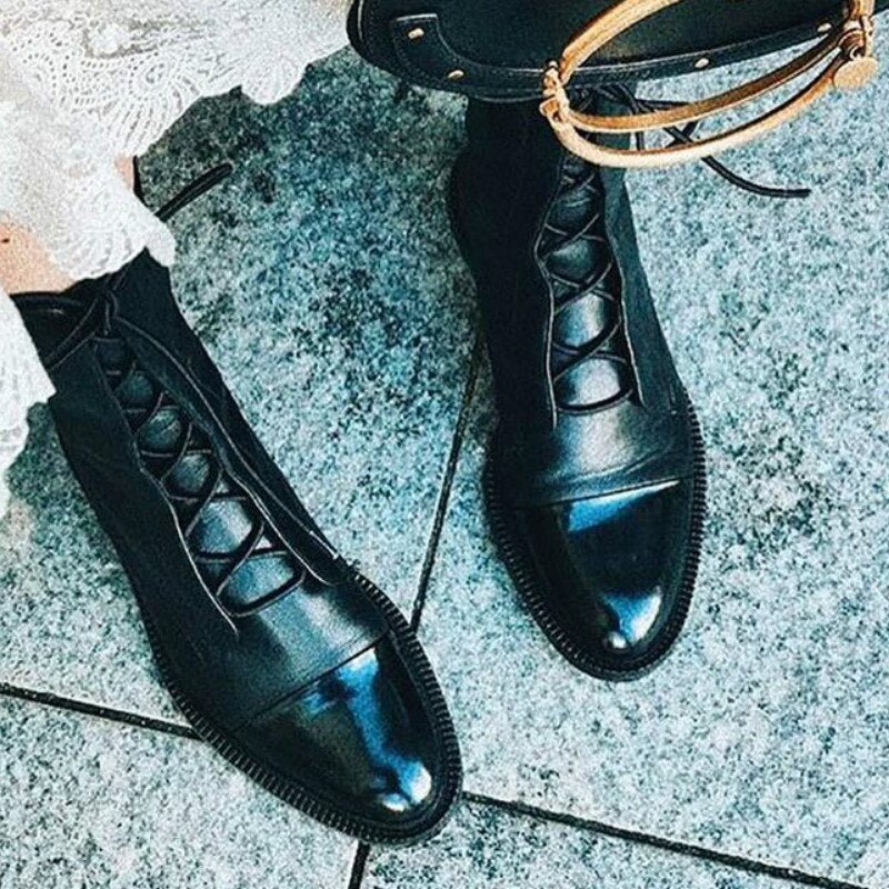 Women’s Lace-Up Ankle Boots | Black with Glossy Toe