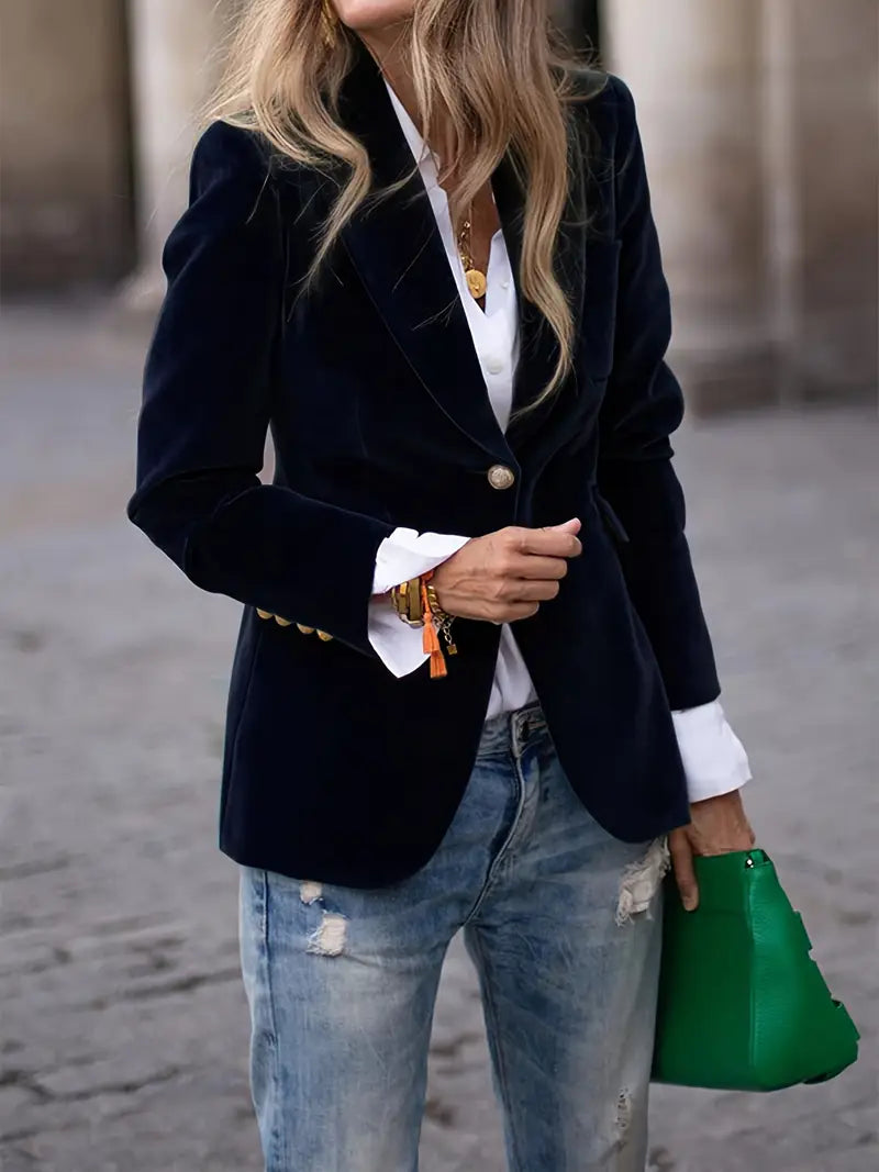 Women's Blazer with Velvet Fabric and Tailored Fit