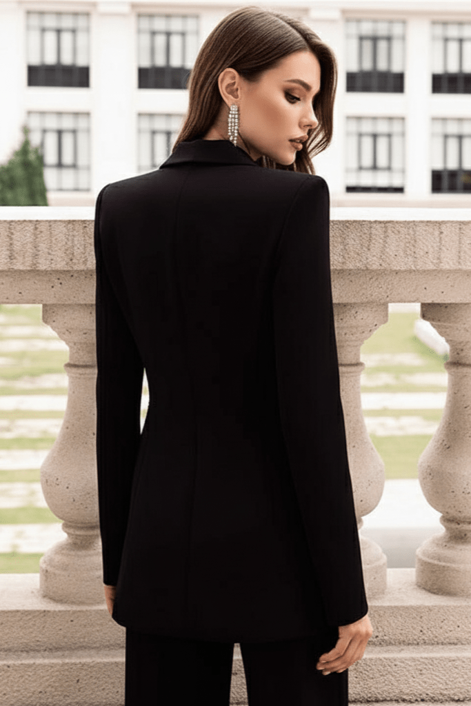 Women's Peak Lapel Single-Button Blazer and Flared Pants Set | Two-Piece