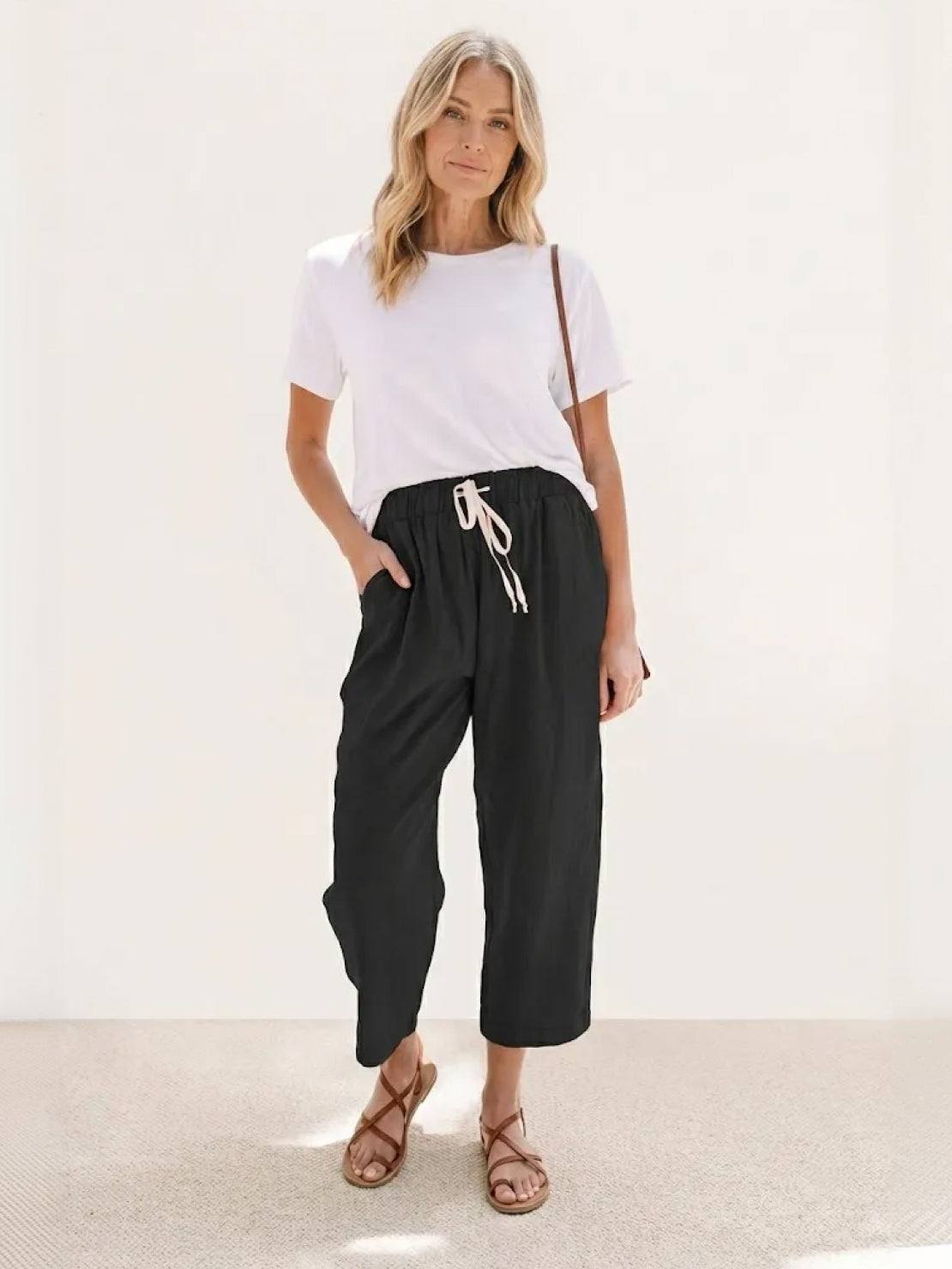 Women's Drawstring Straight-Leg Trousers with Adjustable Waist and Versatile Fit