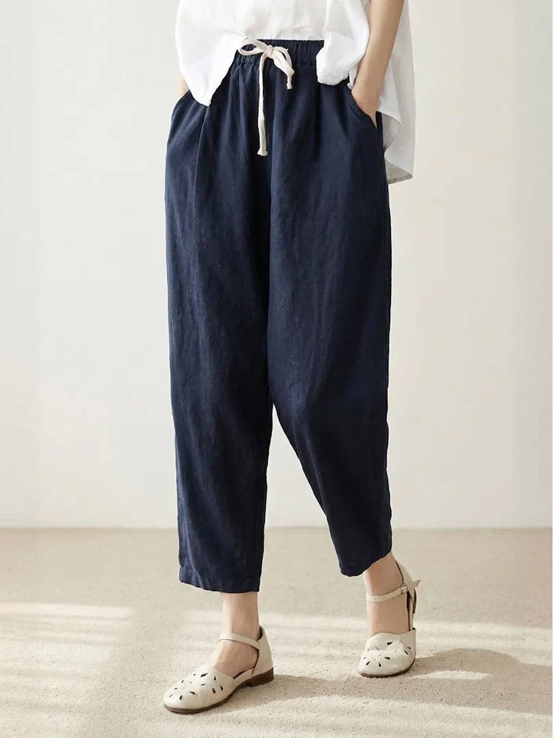 Women's Drawstring Straight-Leg Trousers with Adjustable Waist and Versatile Fit