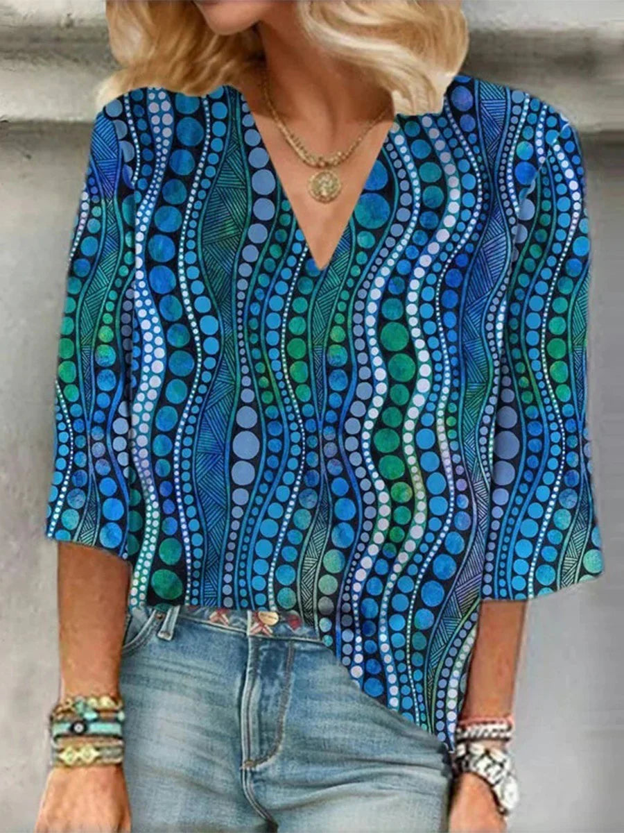 Women’s Abstract Polkadot Blouse | V-Neck Design
