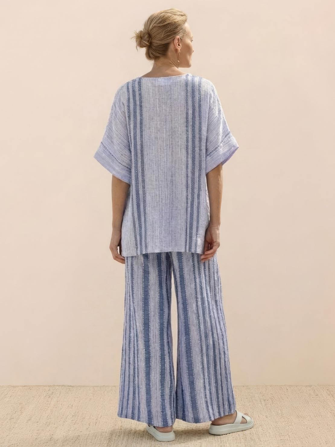 Women's Striped Two-Piece Set with Wide-Leg Trousers and Tee