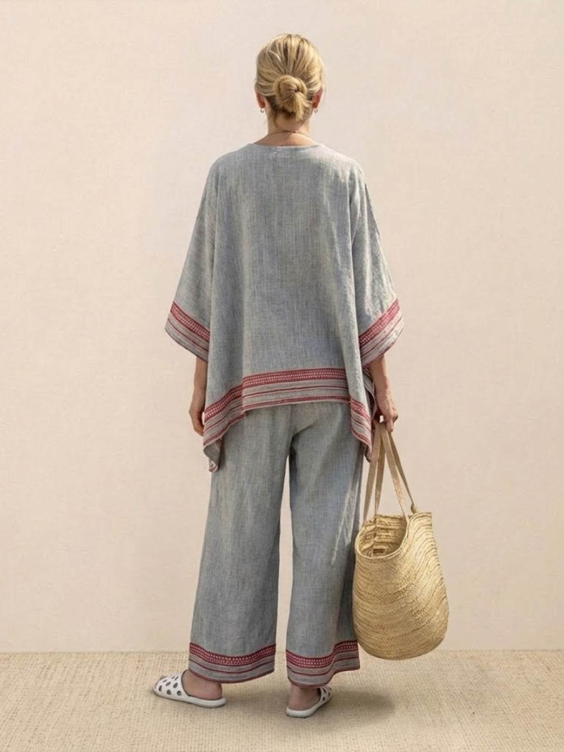 Women's Striped Two-Piece Set with Wide-Leg Trousers and Tee