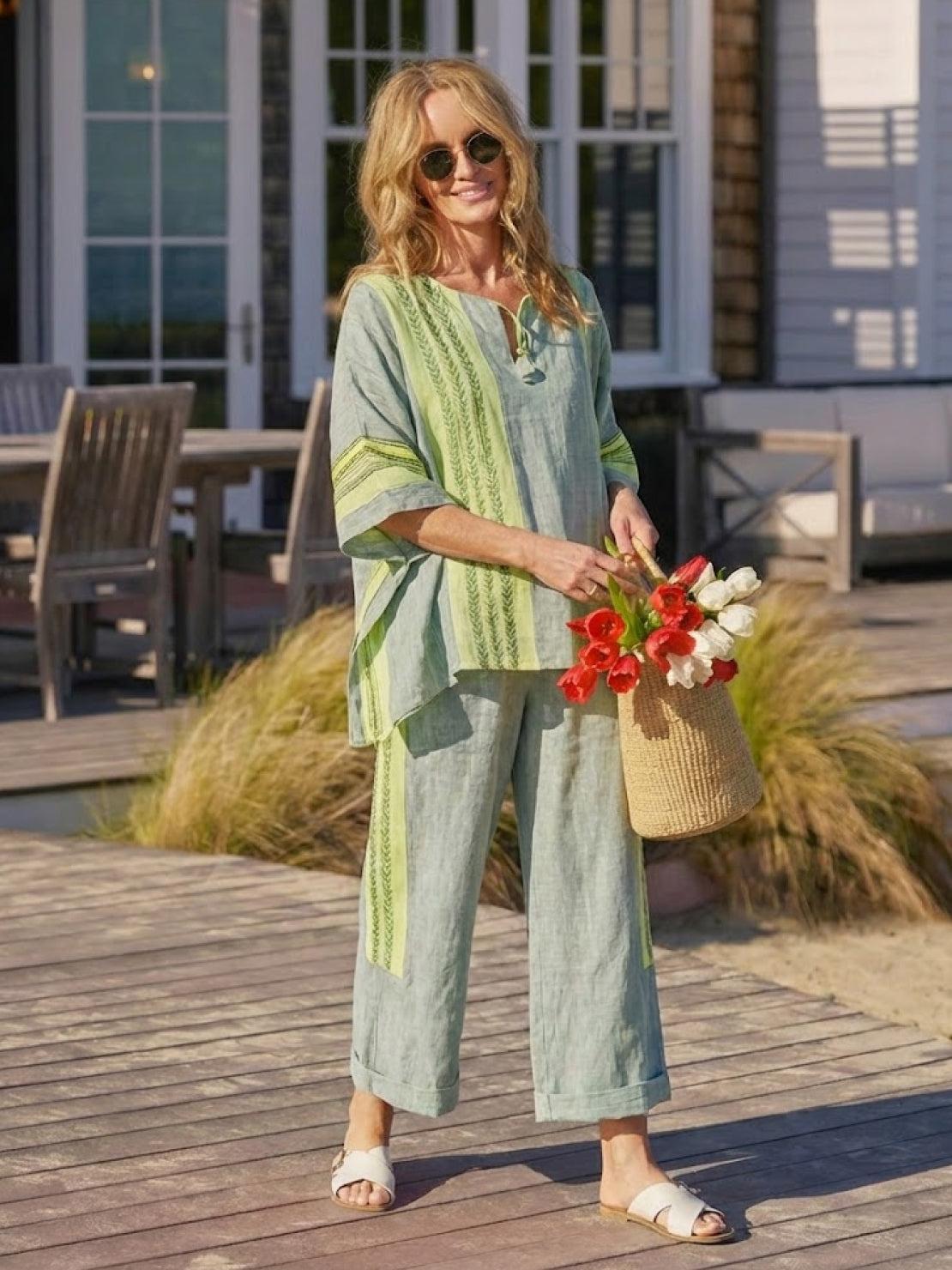Women's Striped Two-Piece Set with Wide-Leg Trousers and Tee