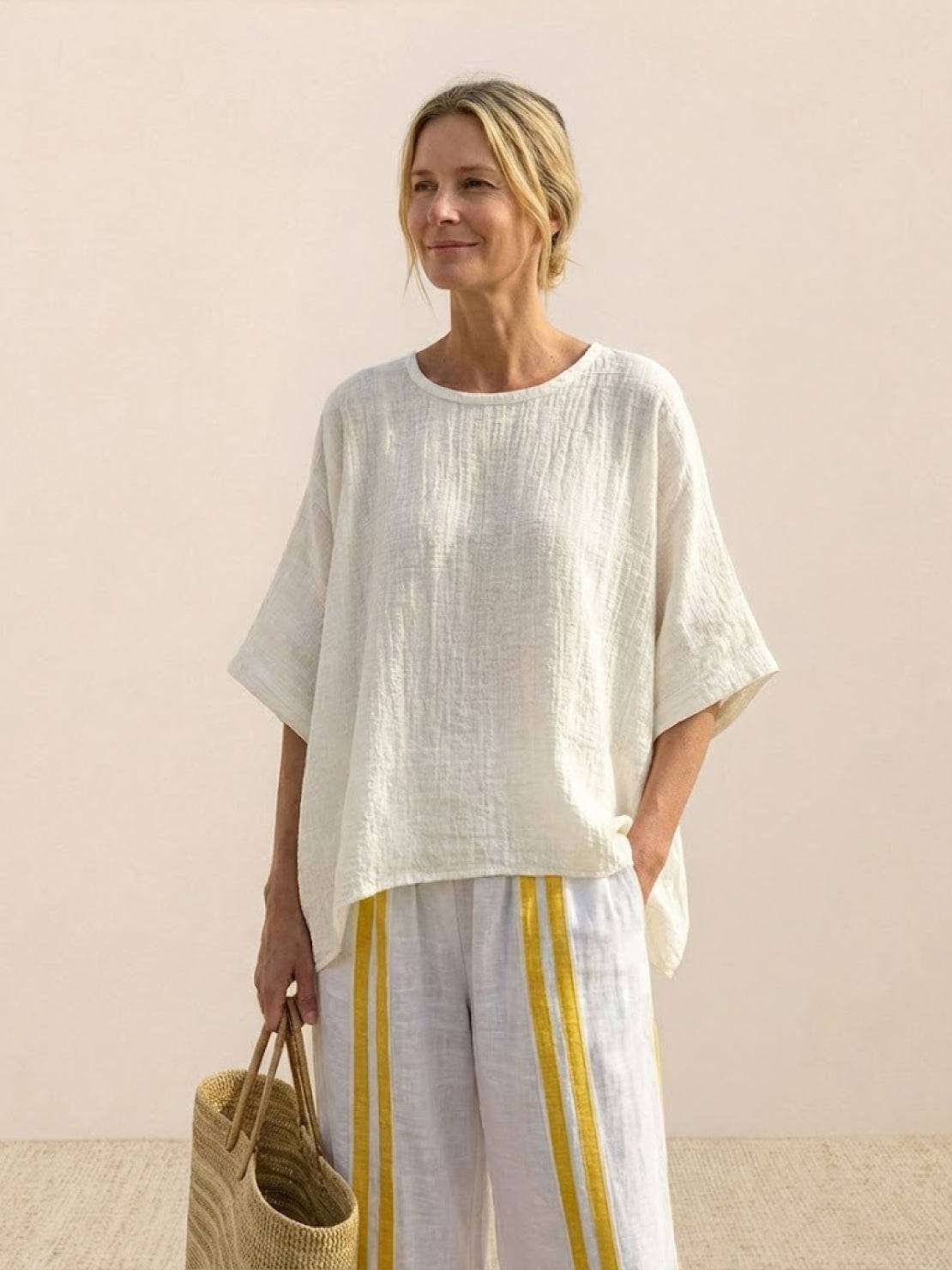 Women's Striped Two-Piece Set with Wide-Leg Trousers and Tee