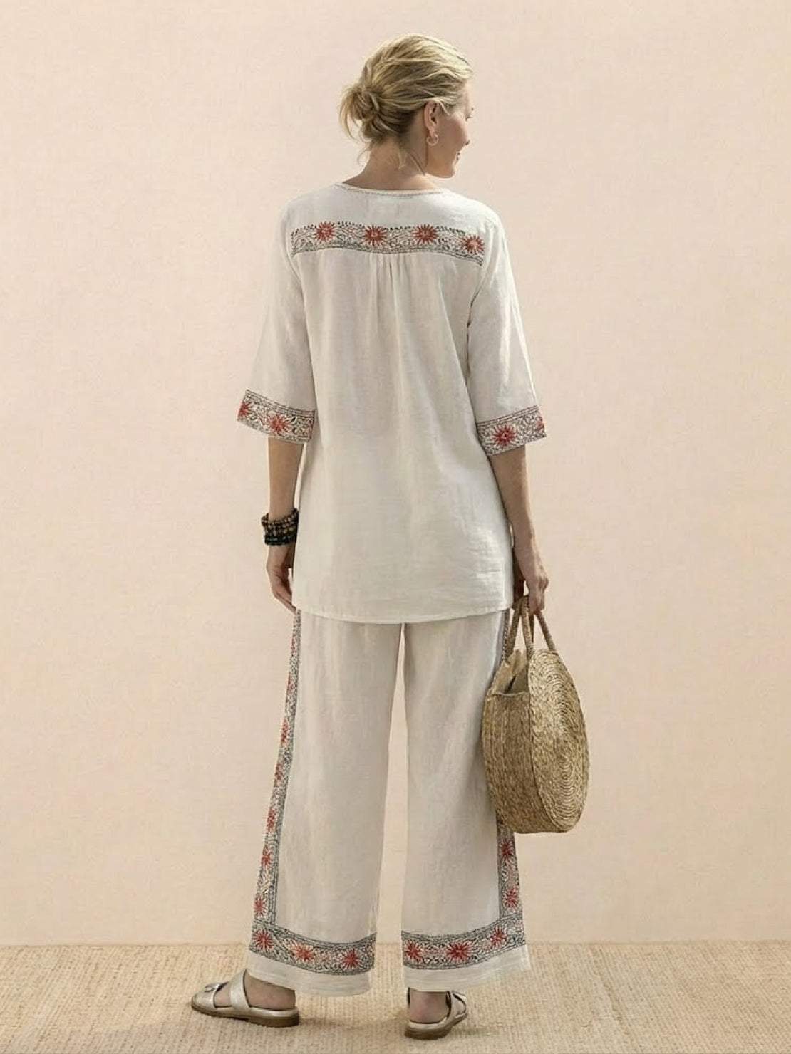 Women's Striped Two-Piece Set with Wide-Leg Trousers and Tee
