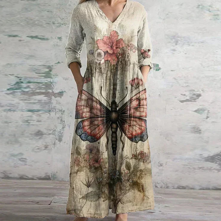 Women's Retro Maxi Dress with Flowing Design and Versatile Style