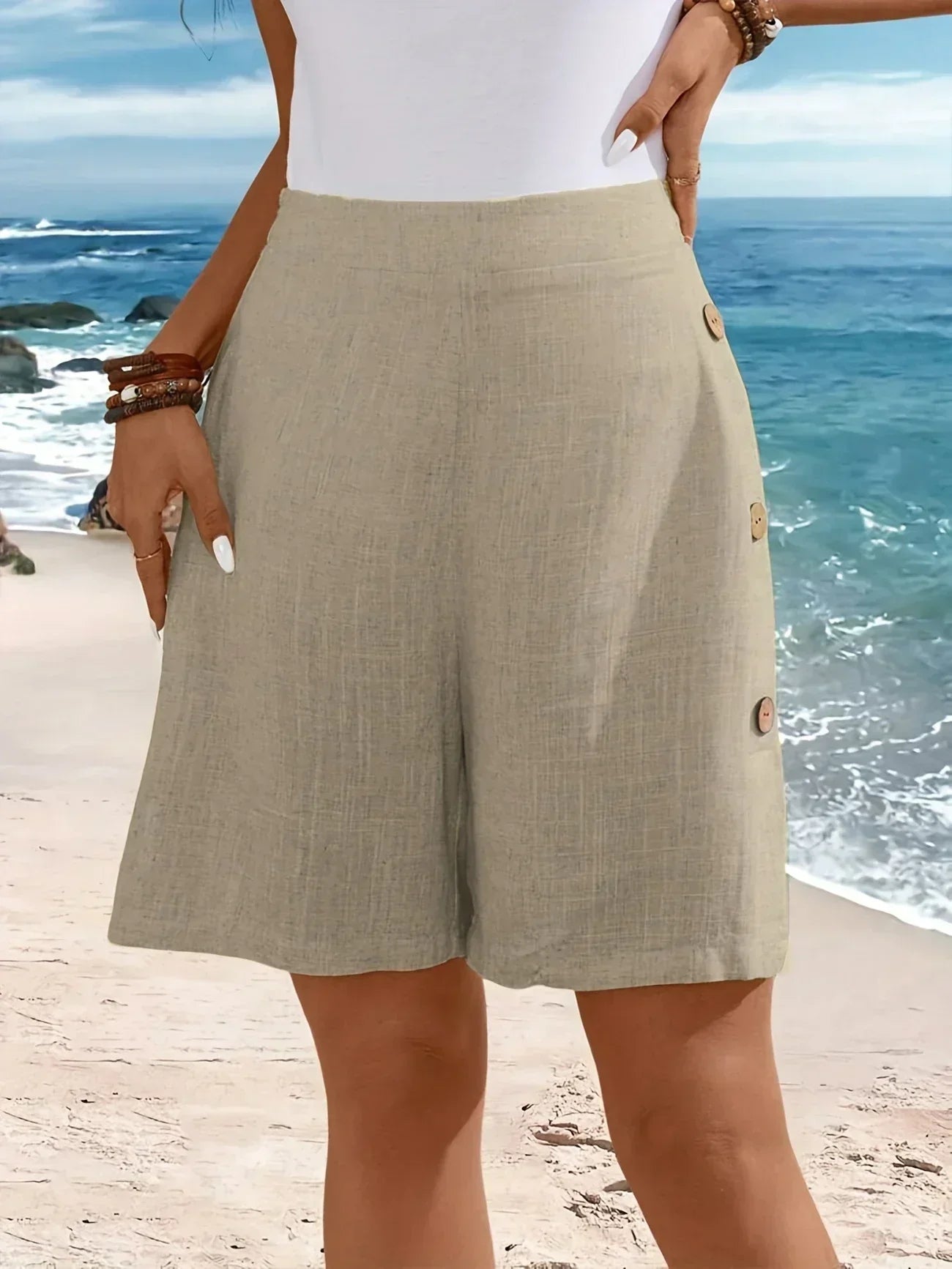 Women's Button-Up Shorts with Relaxed Fit and Adjustable Waist