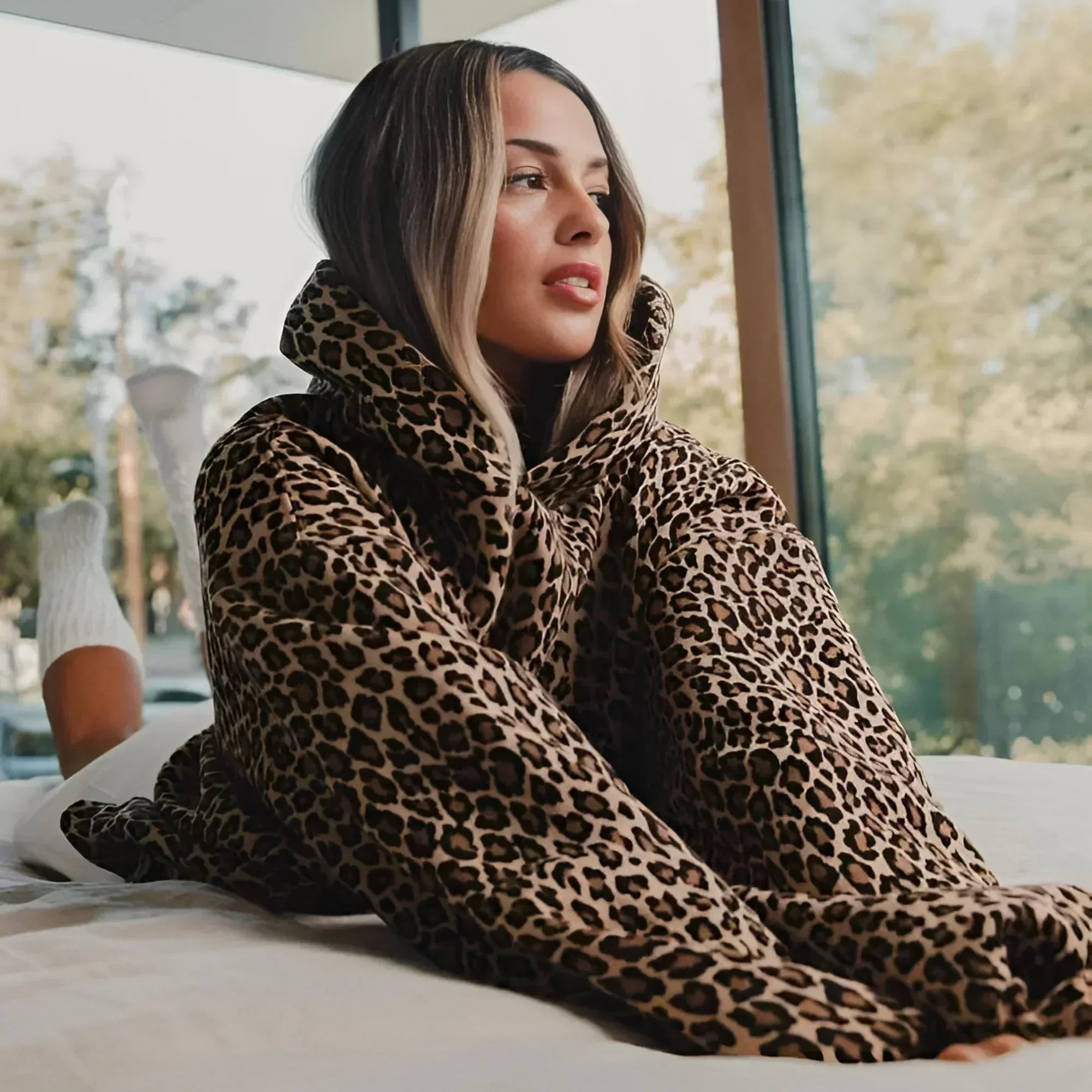 Women’s Leopard Print Hoodie | Drawstring Hood