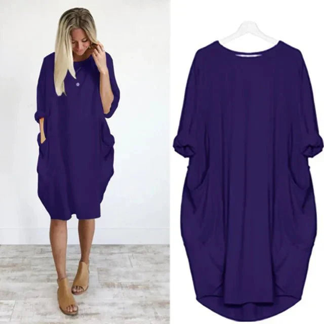 Women's Pocket Dress with Versatile Design and Functional Pockets