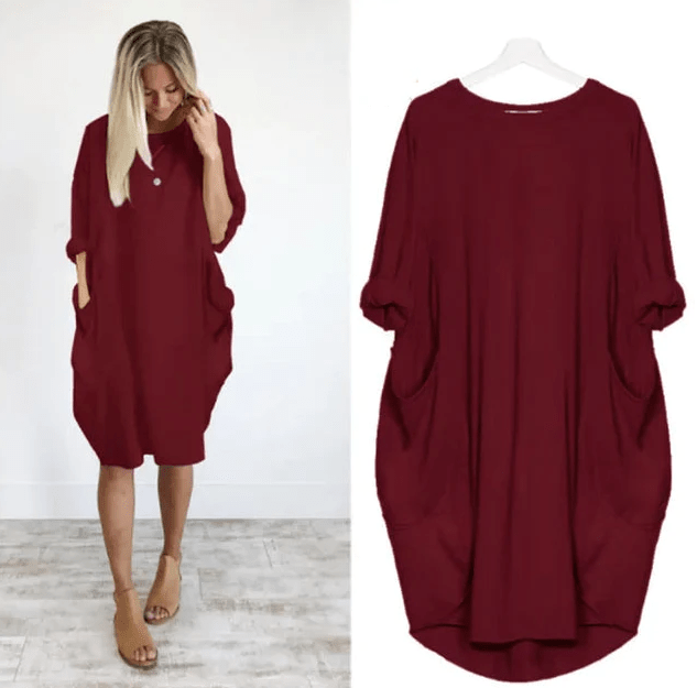 Women's Pocket Dress with Versatile Design and Functional Pockets
