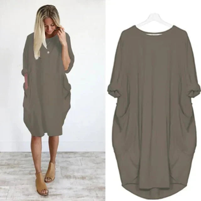 Women's Pocket Dress with Versatile Design and Functional Pockets