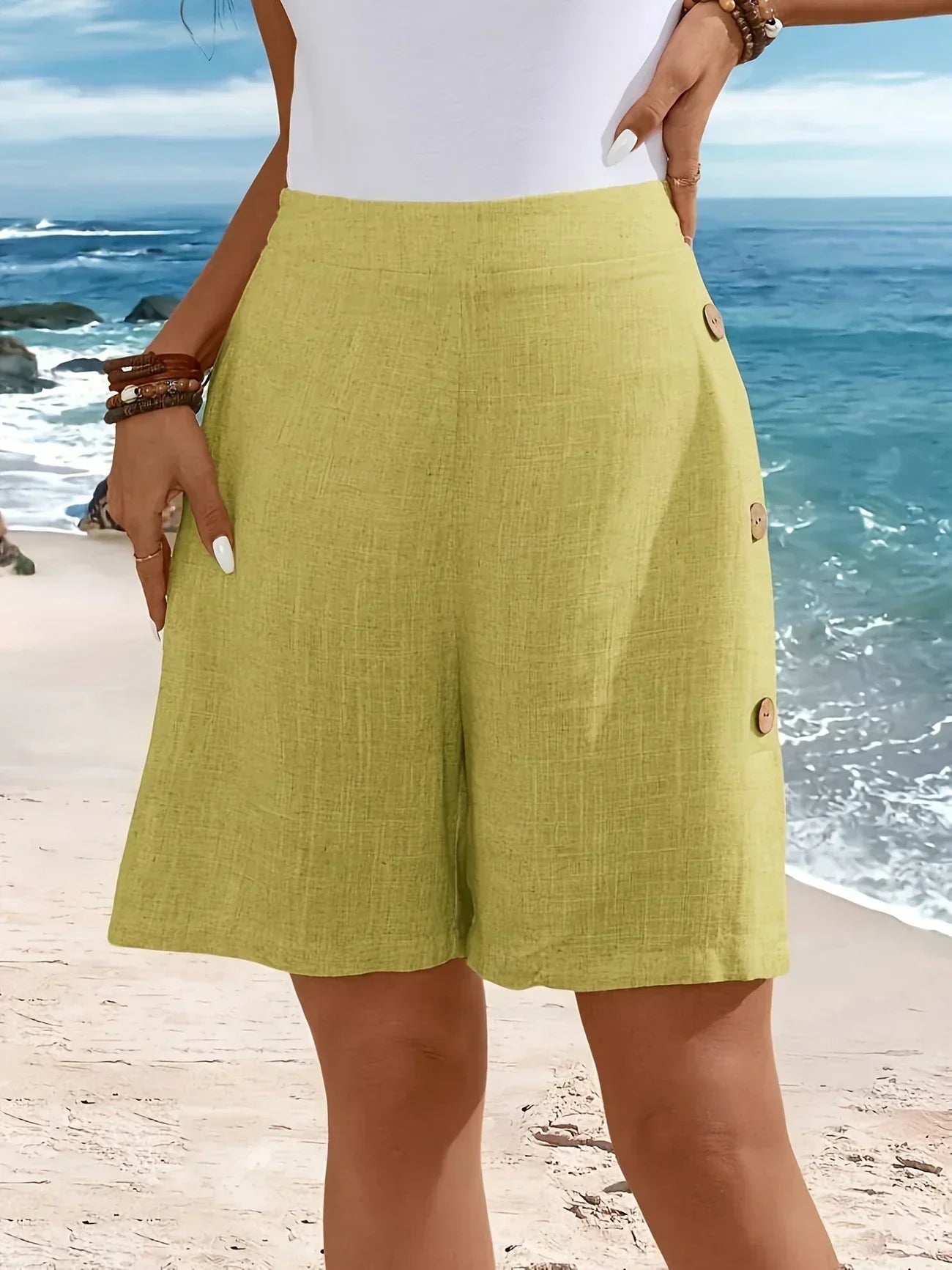 Women's Button-Up Shorts with Relaxed Fit and Adjustable Waist