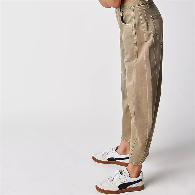 Women's Barrel Leg Jeans with High Waist and Relaxed Fit