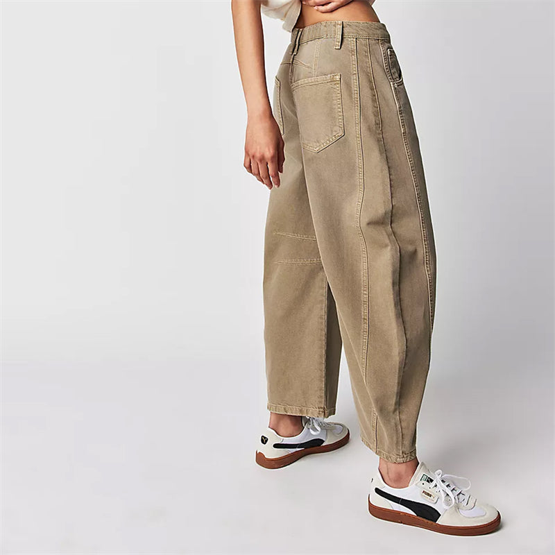 Women's Barrel Leg Jeans with High Waist and Relaxed Fit