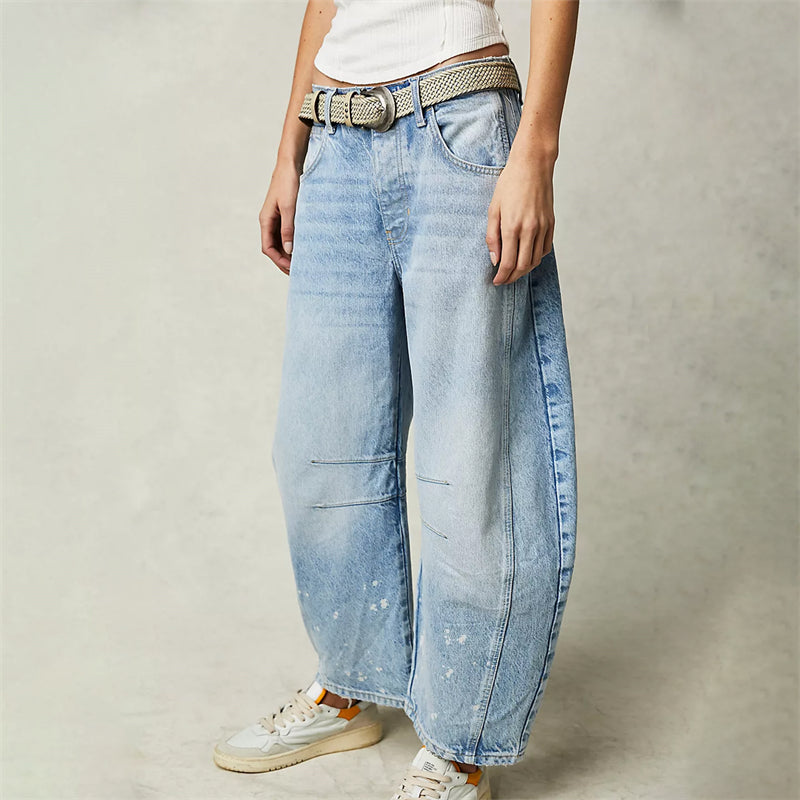 Women's Barrel Leg Jeans with High Waist and Relaxed Fit