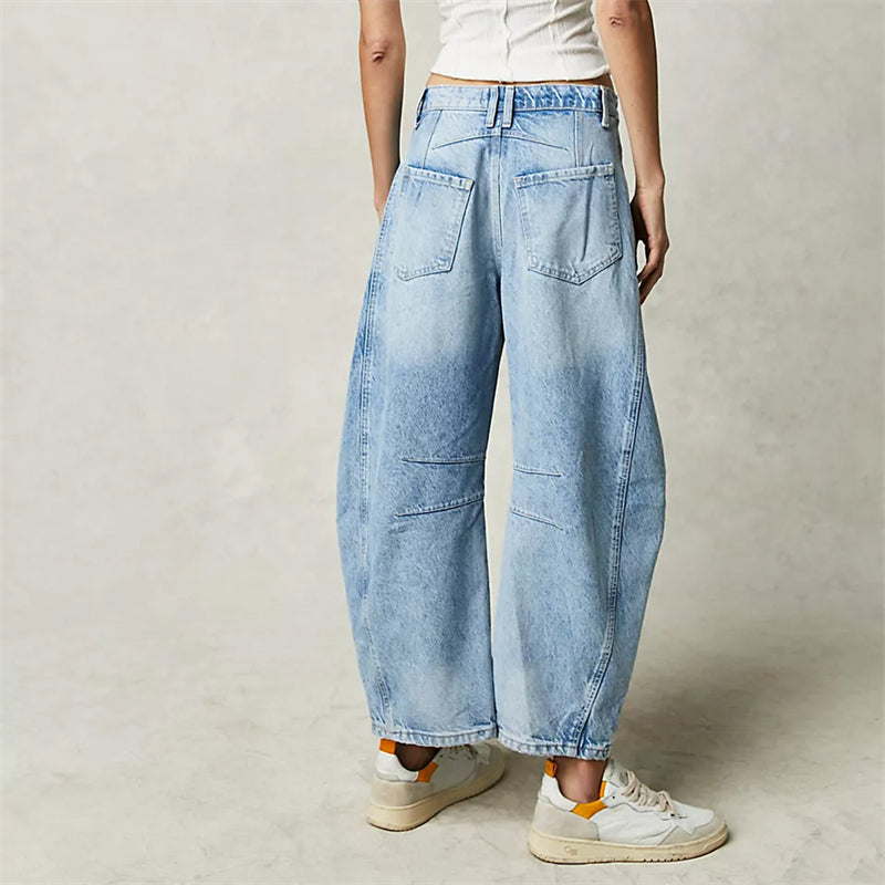 Women's Barrel Leg Jeans with High Waist and Relaxed Fit