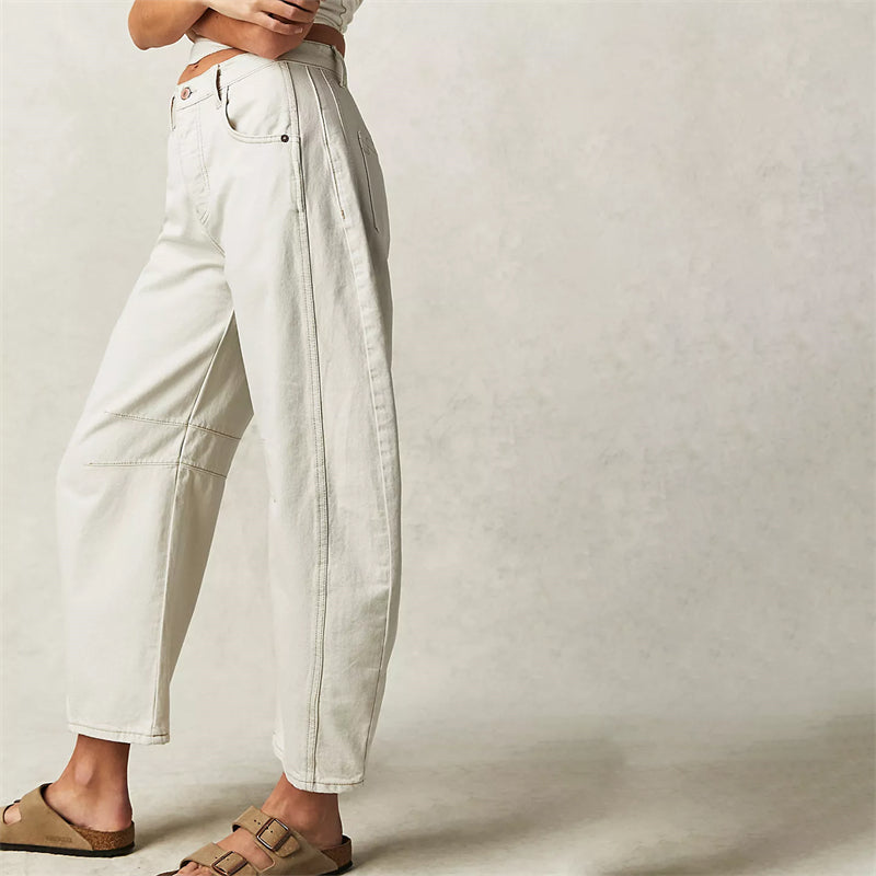 Women's Barrel Leg Jeans with High Waist and Relaxed Fit