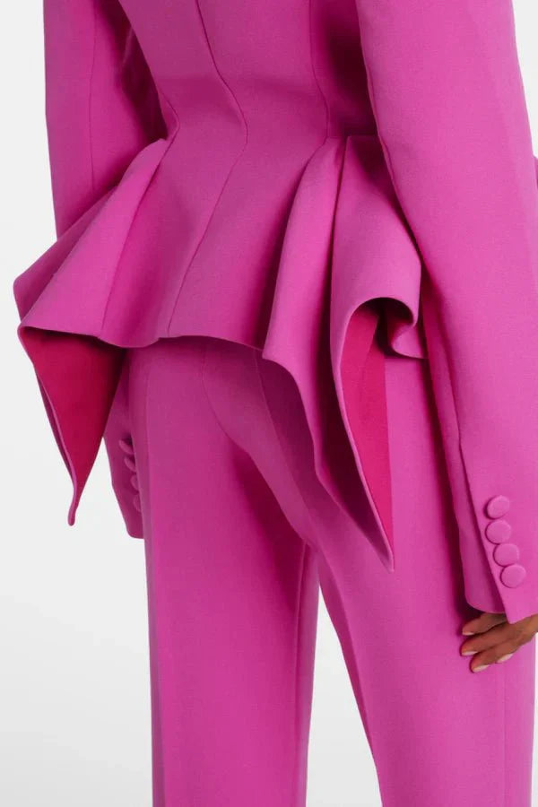 Women's Double-Breasted V-Neck Blazer and Wide-Leg Pants Dressy Set | Two-Piece