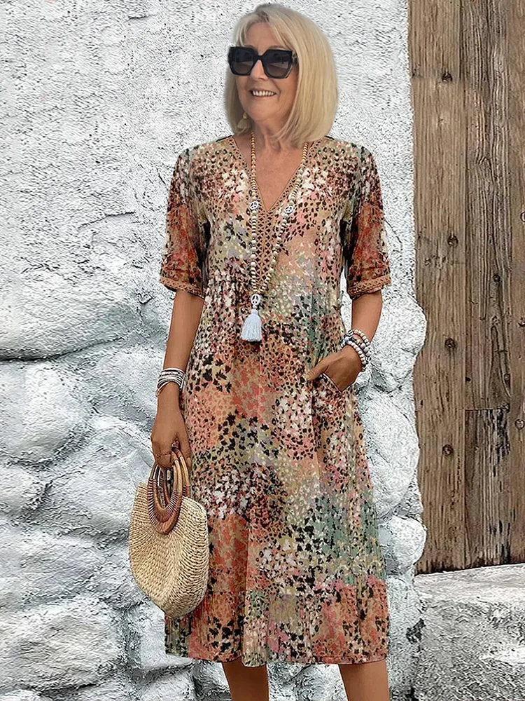 Women's Midi Dress with Vibrant Print and Flowy Design