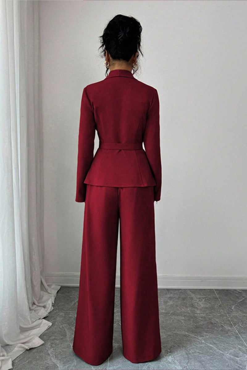 Women's Shawl Lapel Single-Button Blazer and Wide-Leg Pants Set | Two-Piece