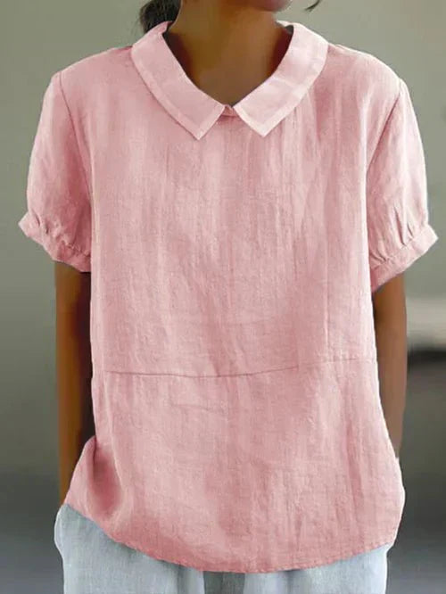 Women's Short Sleeve Casual Top with Peter Pan Collar and Versatile Style