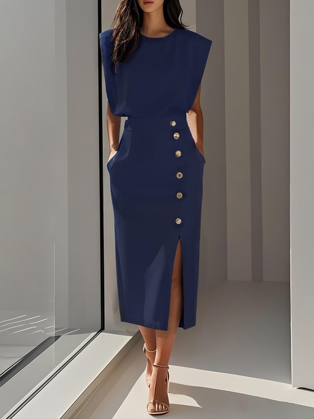 Women's Midi Dress with Relaxed Fit and Versatile Style