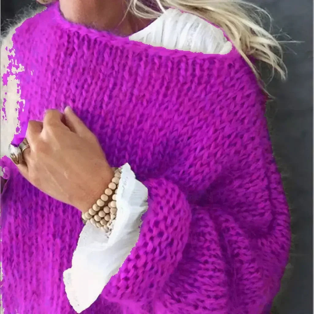 Women's Knitted Sweater with Long Sleeves and Relaxed Fit