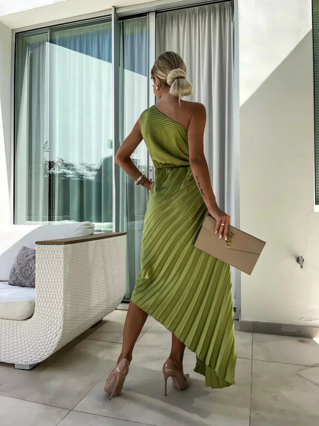 Women’s Pleated Shoulder Dress | Midi