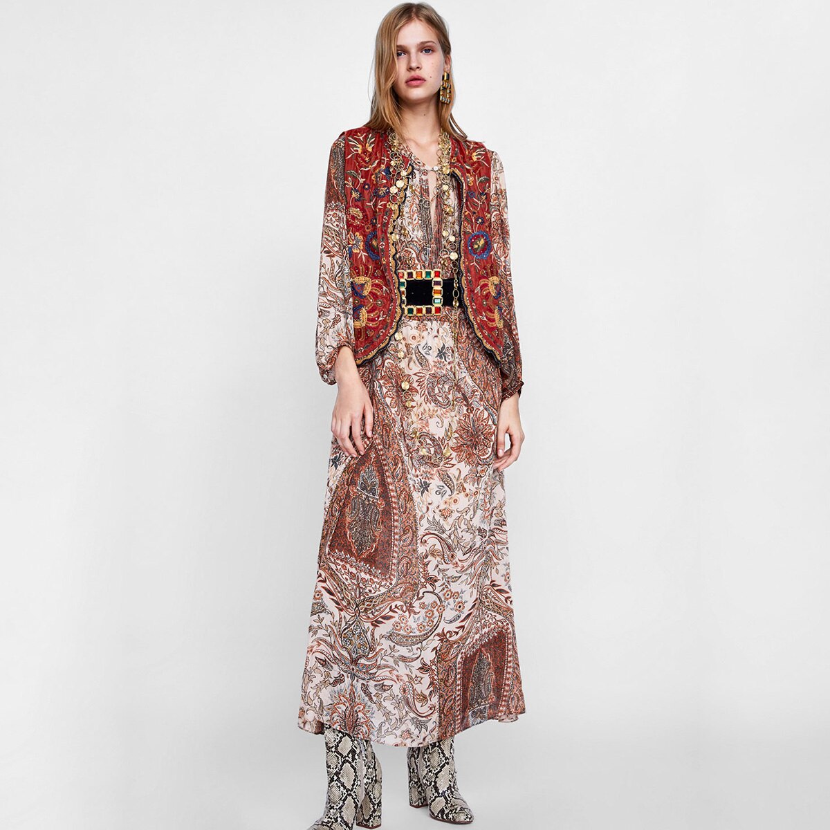 Women's Boho Waistcoat with Floral Design and Soft Texture