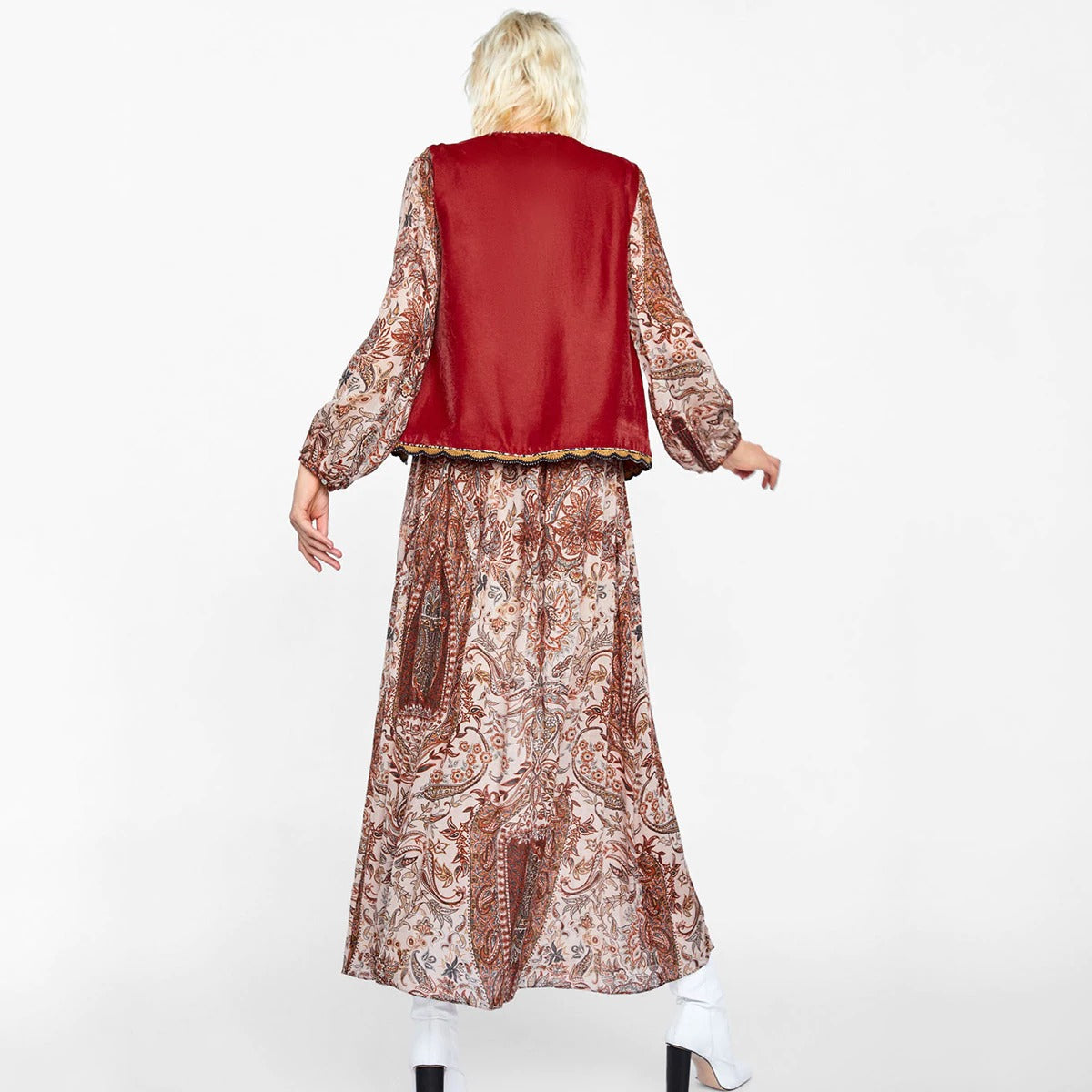 Women's Boho Waistcoat with Floral Design and Soft Texture