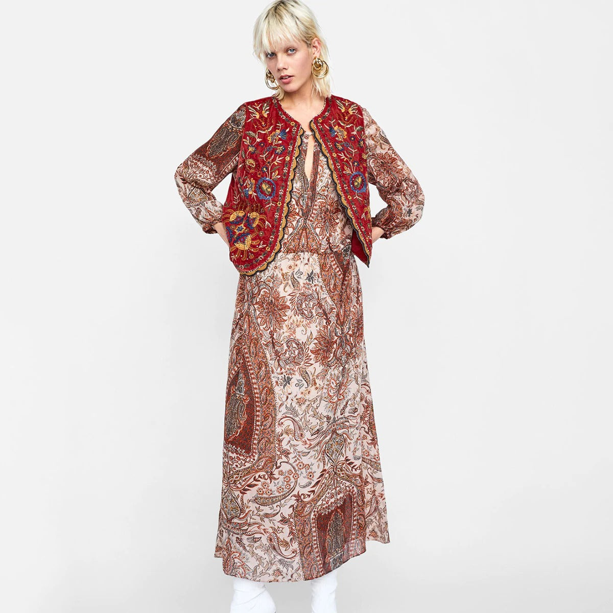 Women's Boho Waistcoat with Floral Design and Soft Texture